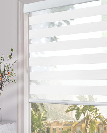 Custom Cordless Zebra Blinds for Windows with Upgraded Cassette Light Filtering Dual Layers Sheer Roller Blinds