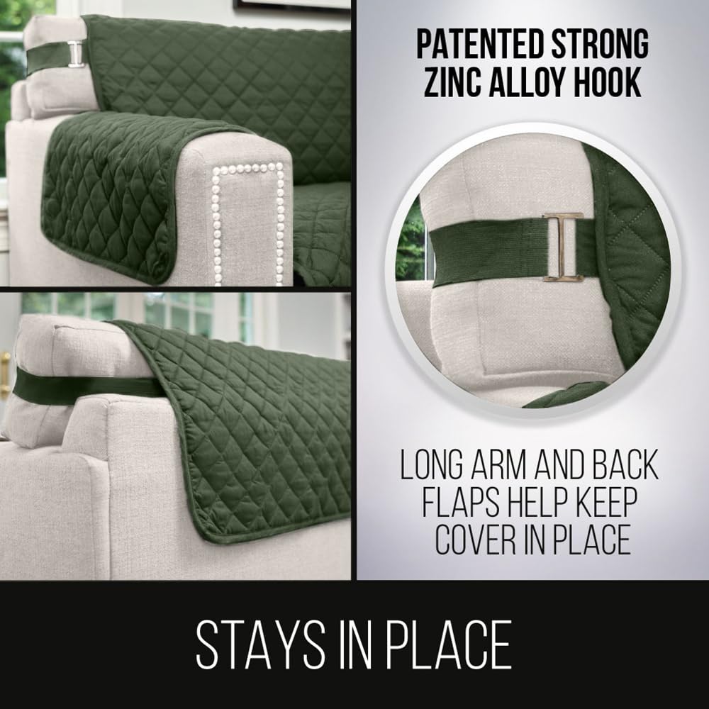 Couch Covers with Strap, Small Recliner, Hunter Green Sage