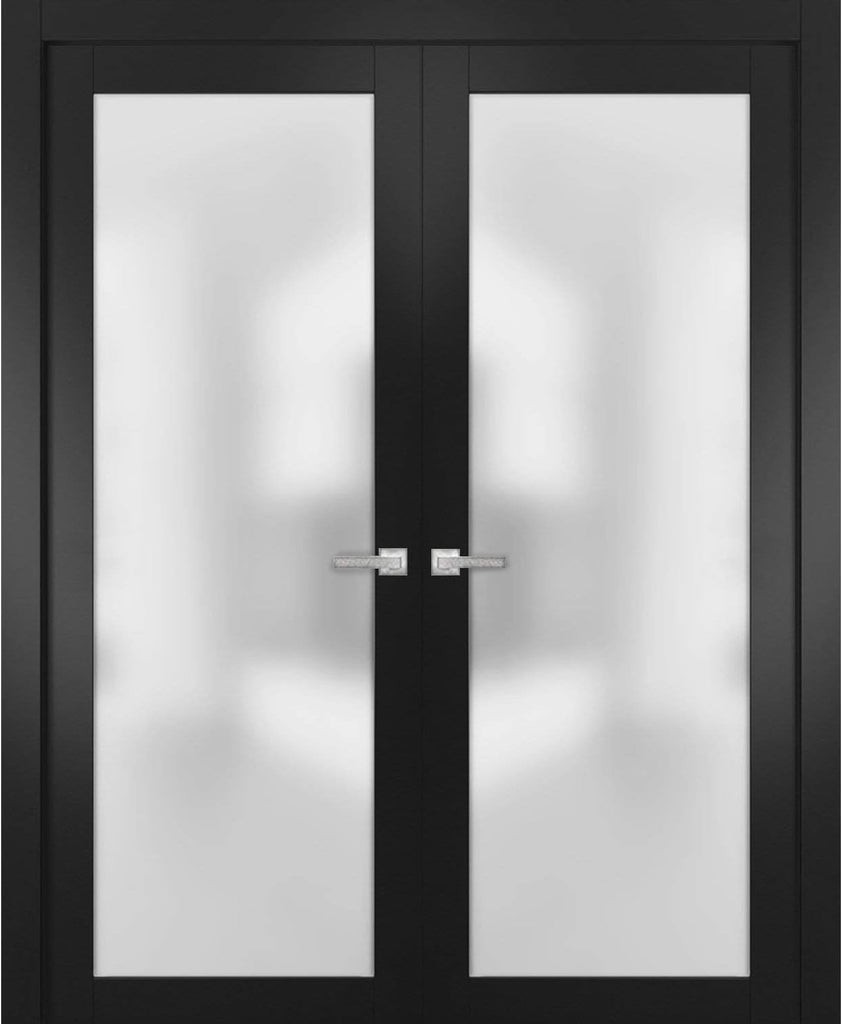 Planum 2102 | Double Swing Interior French Doors with Glass with Frosted Glass, Solid Wood, Hardware