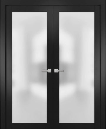 Planum 2102 | Double Swing Interior French Doors with Glass with Frosted Glass, Solid Wood, Hardware