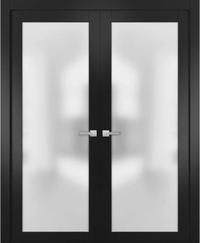 Planum 2102 | Double Swing Interior French Doors with Glass with Frosted Glass, Solid Wood, Hardware
