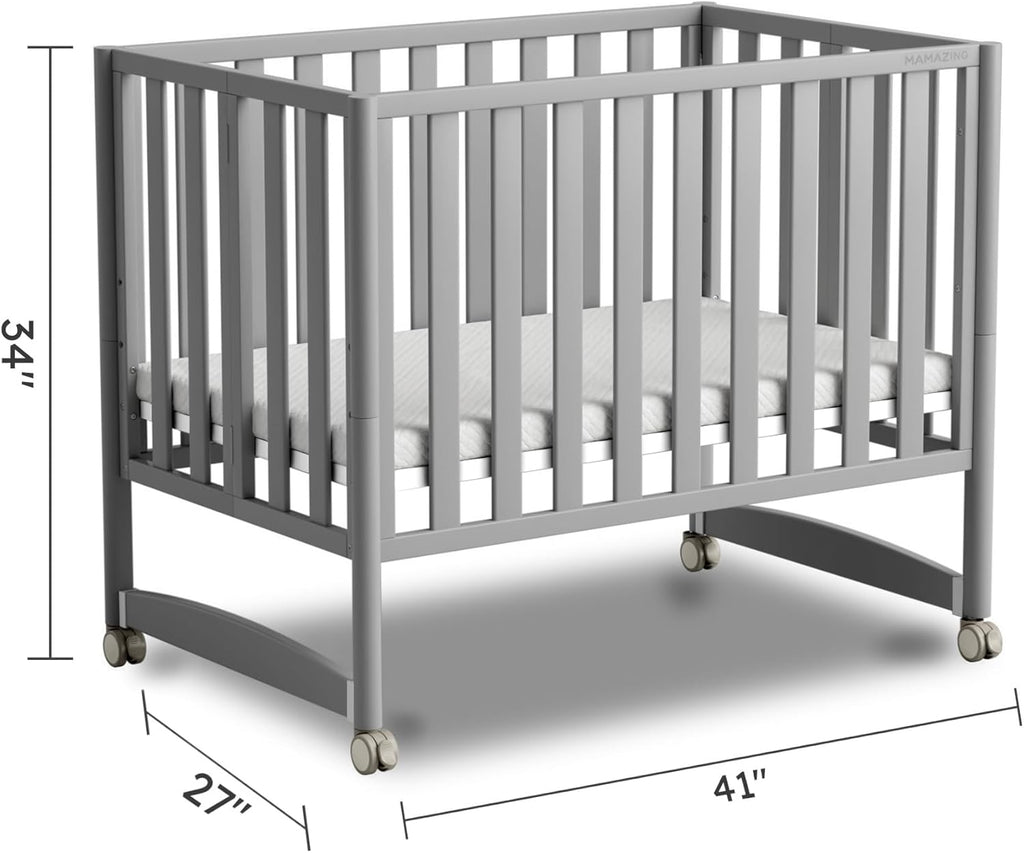 7-in-1 Convertible Baby Mini Crib with Wheels | GREENGUARD Gold Certified, New Zealand Pine Wood, 4