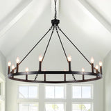 Black Large Wagon Wheel Chandelier 38 inch, 12 Lights Farmhouse Chandelier, Industrial Rustic Candle Pendant Light Fixture for High Ceiling Living Room Dining Room Entryway A105-B0BNC15QDS