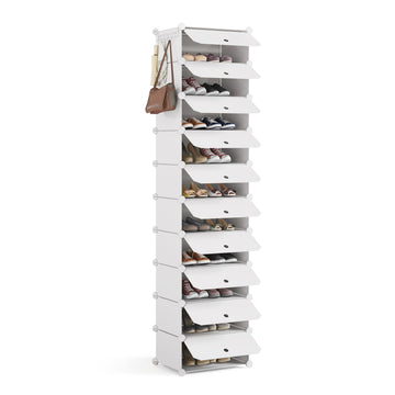 Shoe Storage Cabinet Stores 20 Pairs, Plastic Shoe Rack, White