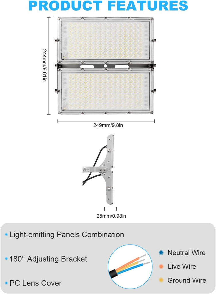 4 Packs 200W LED Flood Lights Outdoor, Waterproof IP66 20000LM 6500K Daylight White Security Floodlights, Super