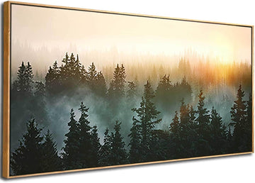 Large Foggy Forest Canvas Wall Art Landscape Mountain Painting Framed Wall Art Living Room Kitchen Office