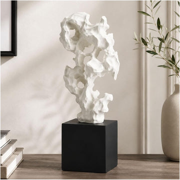 11.8" Modern Abstract Sculpture | Stone Home Decor, Resin White and Black Art Statues , Coffee Table Centerpiece, TV