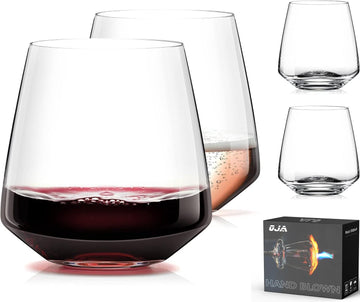 Stemless Wine Glasses Set of 4 13.5oz, Hand Blown Red White Wine Glasses Unique Gifts for Him Her for Birthday