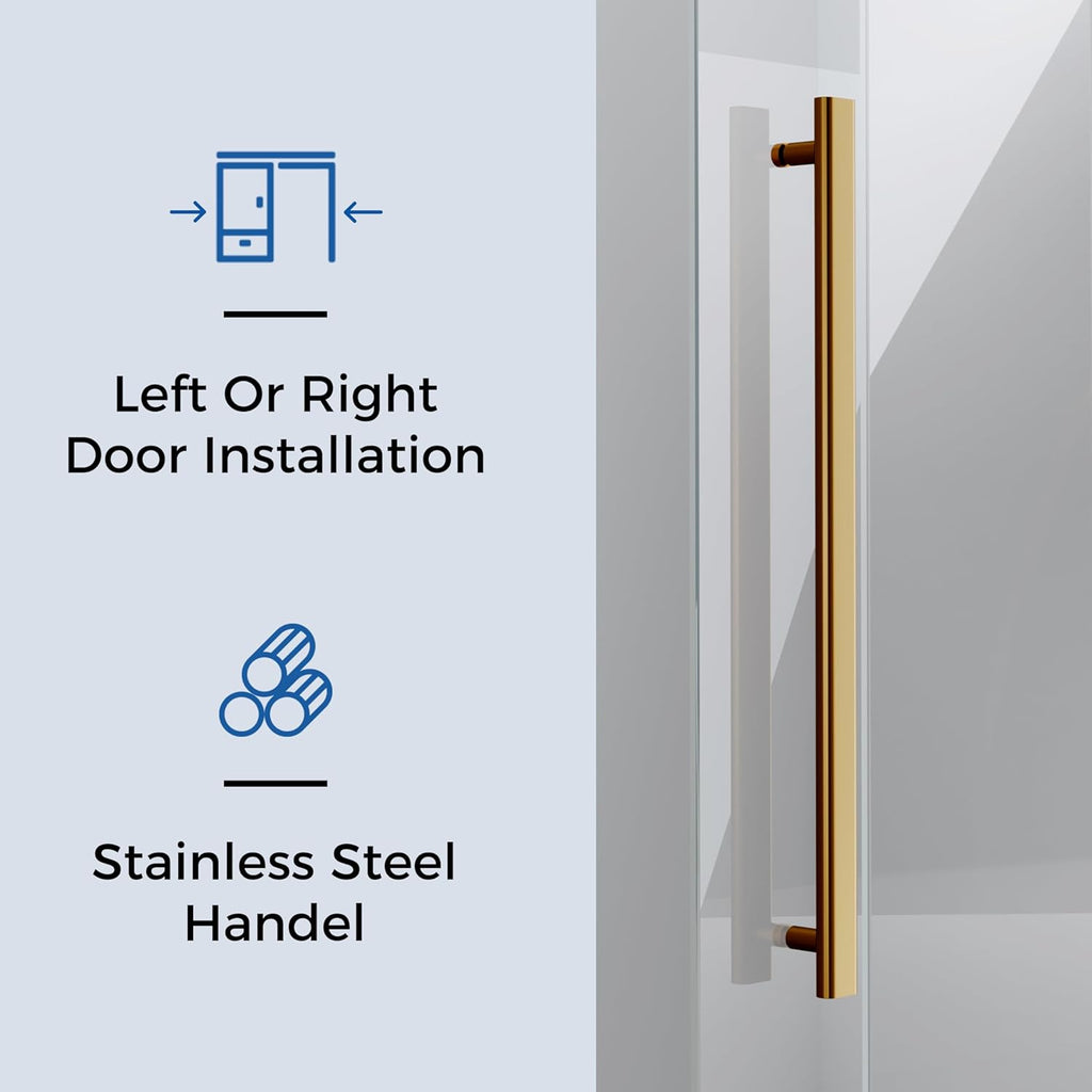 Frameless Shower Door, 56-60" W x 75" H Sliding Glass Shower Door