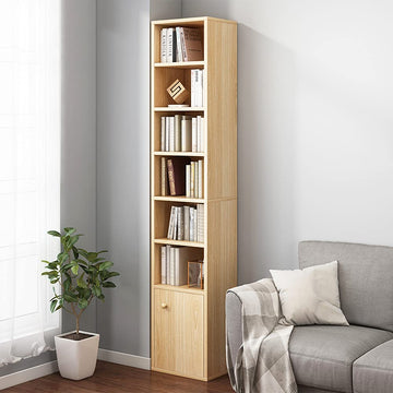 Narrow Corner Bookcase with Door - Oak 71" Tall Gap Storage Cabinet
