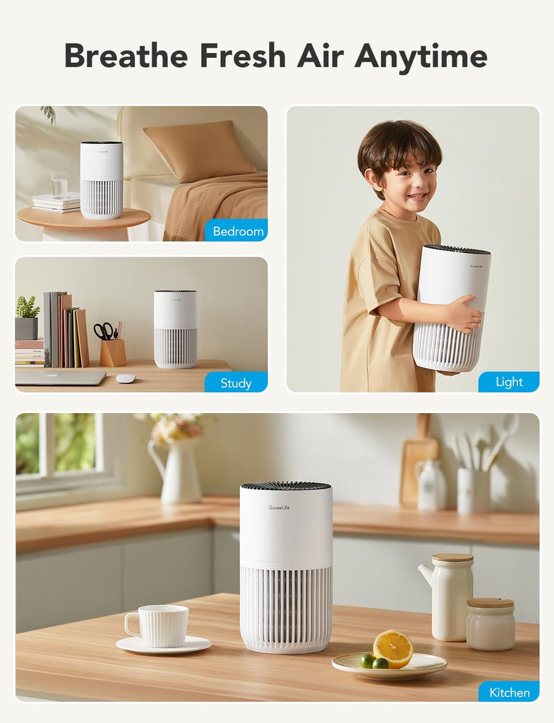 Mini Air Purifier for Bedroom, Smart Filter Air Purifier with App Alexa Control for Pet Hair, Odors,