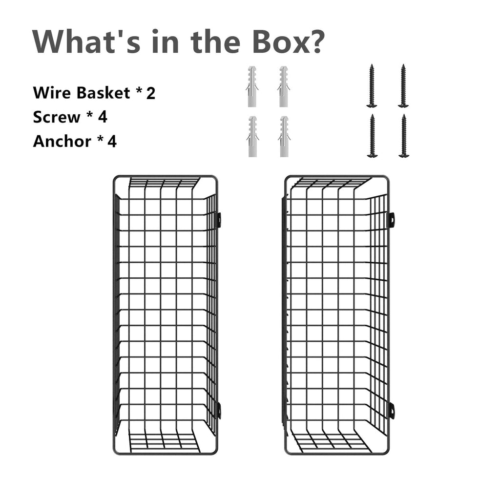 Extra Large] Wire Basket 2-Pack Hanging Wall Organizer Cabinet Storage Basket Wall Mounted Shelves Rustic Farmhouse