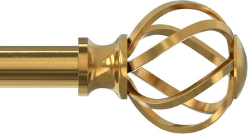 Gold Curtain Rod, Brushed Brass Decorative Curtain Rods for Windows with Twisted Cage Finials, 3/4"