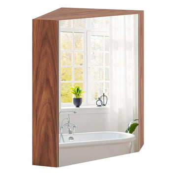Corner Medicine Cabinet with Mirror, 23.5" Wall Mounted Storage Cabinet Organizer with Left/Right Open Mirror Door &