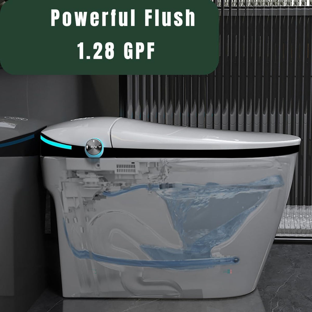 Luxury Smart Toilet, 1.28 Intelligent Bidet Toilet with Auto Flush, Heated Seat with Warm Water and Dryer