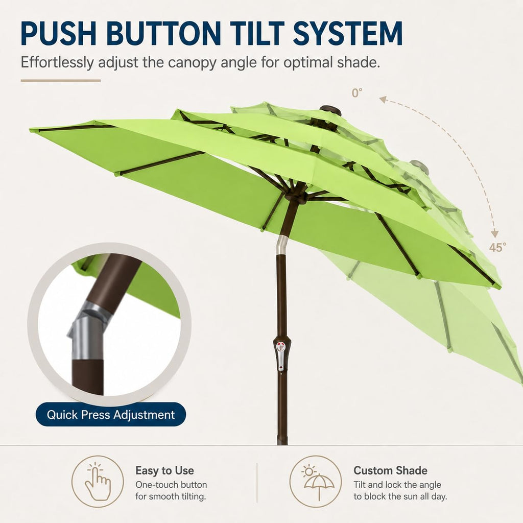 10ft Patio Umbrella, 3-Tier Vented Outdoor Table Umbrella with 8 Sturdy Fiberglass Ribs, Windproof Market Umbrella