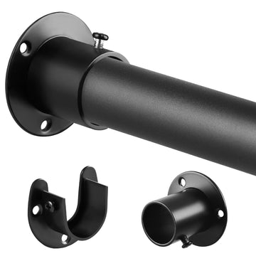 Heavy Duty Closet Rods for Hanging Clothes, Metal Black 1.3 Inch Diameter Closet Rods 17-63 Inch Adjustable Clothes
