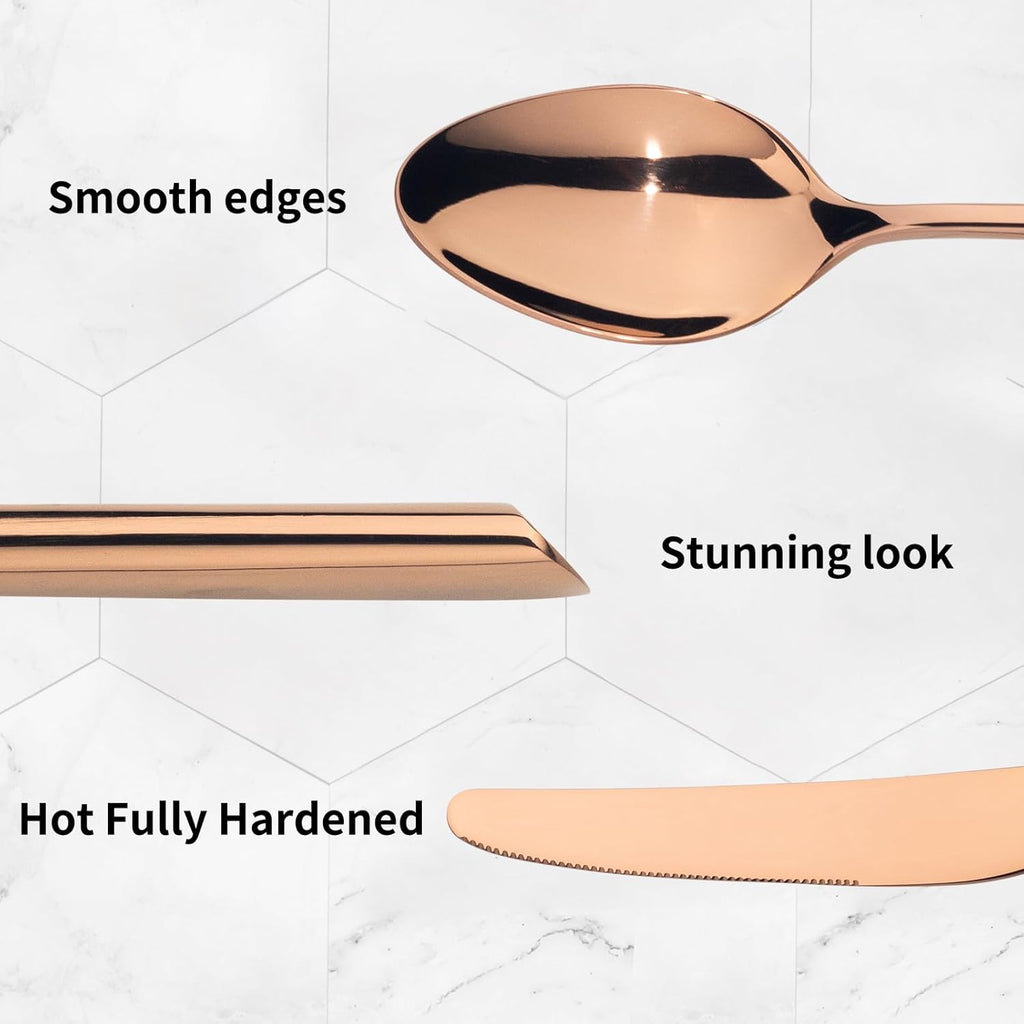 Bailey Rose Gold 20-Piece Forged Stainless Steel Flatware Set Cutlery Set, Service for 4, Silver Finish, Dishwasher Safe
