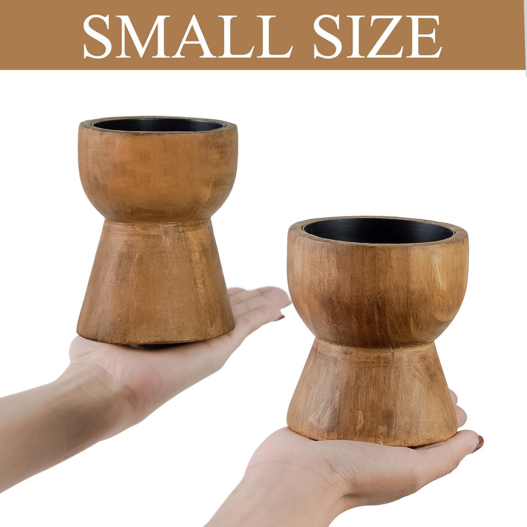 Farmhouse Wooden Pillar Candle Holders Set of 2, Mantel Decor | Rustic Brown Solid Wood Candle Pedestal, Decorative