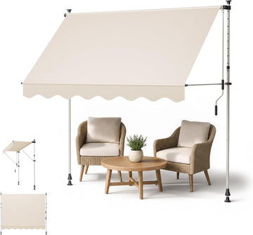 Manual Retractable Awning - 118" x 47" Patio Outdoor Door Window Awning Canopy, Adjustable Height 86-122", UV &
