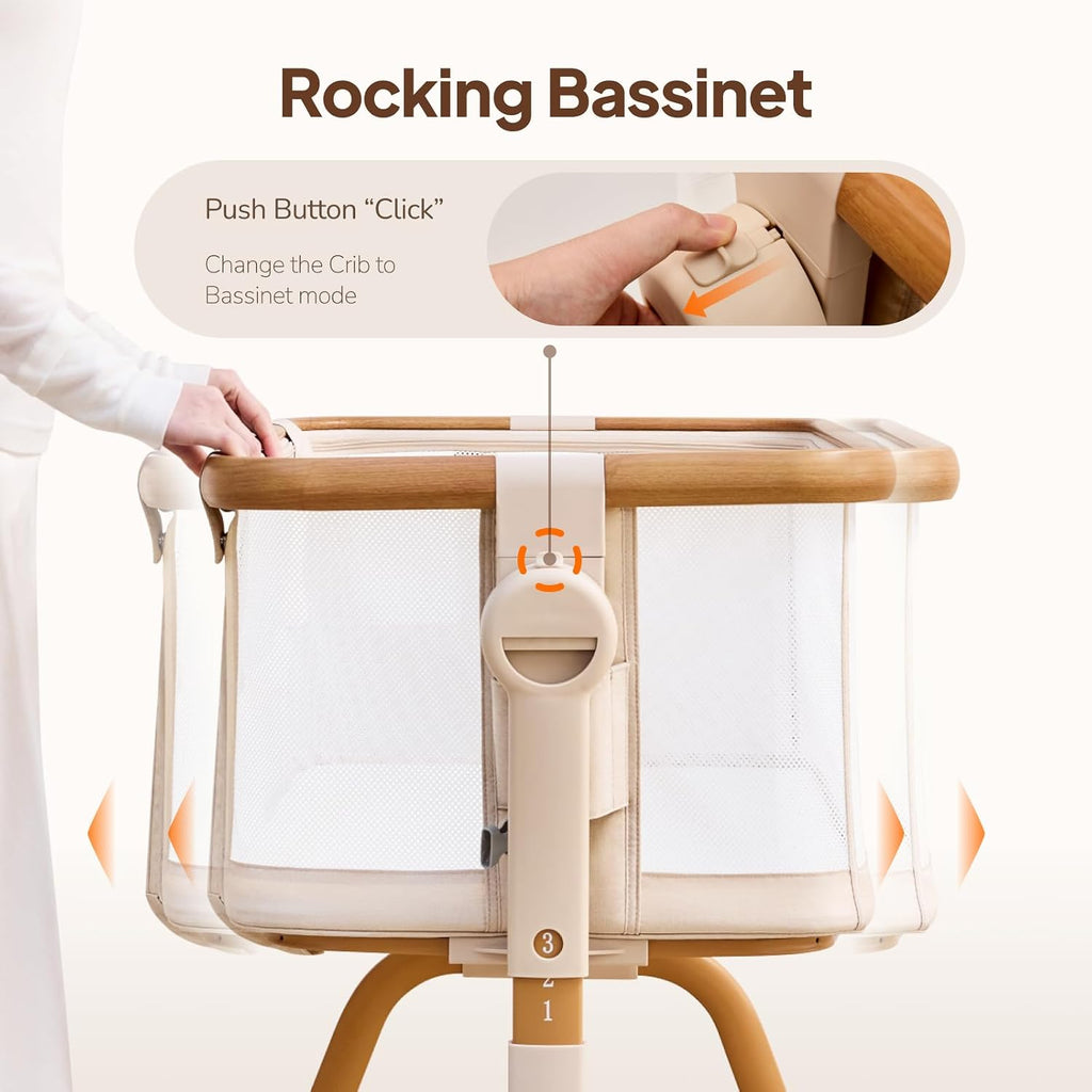 3 in 1 Baby Bassinet,Rocking Bedside Crib Sleeper for Newborns,Adjustable Height Bassinet with Mattress and