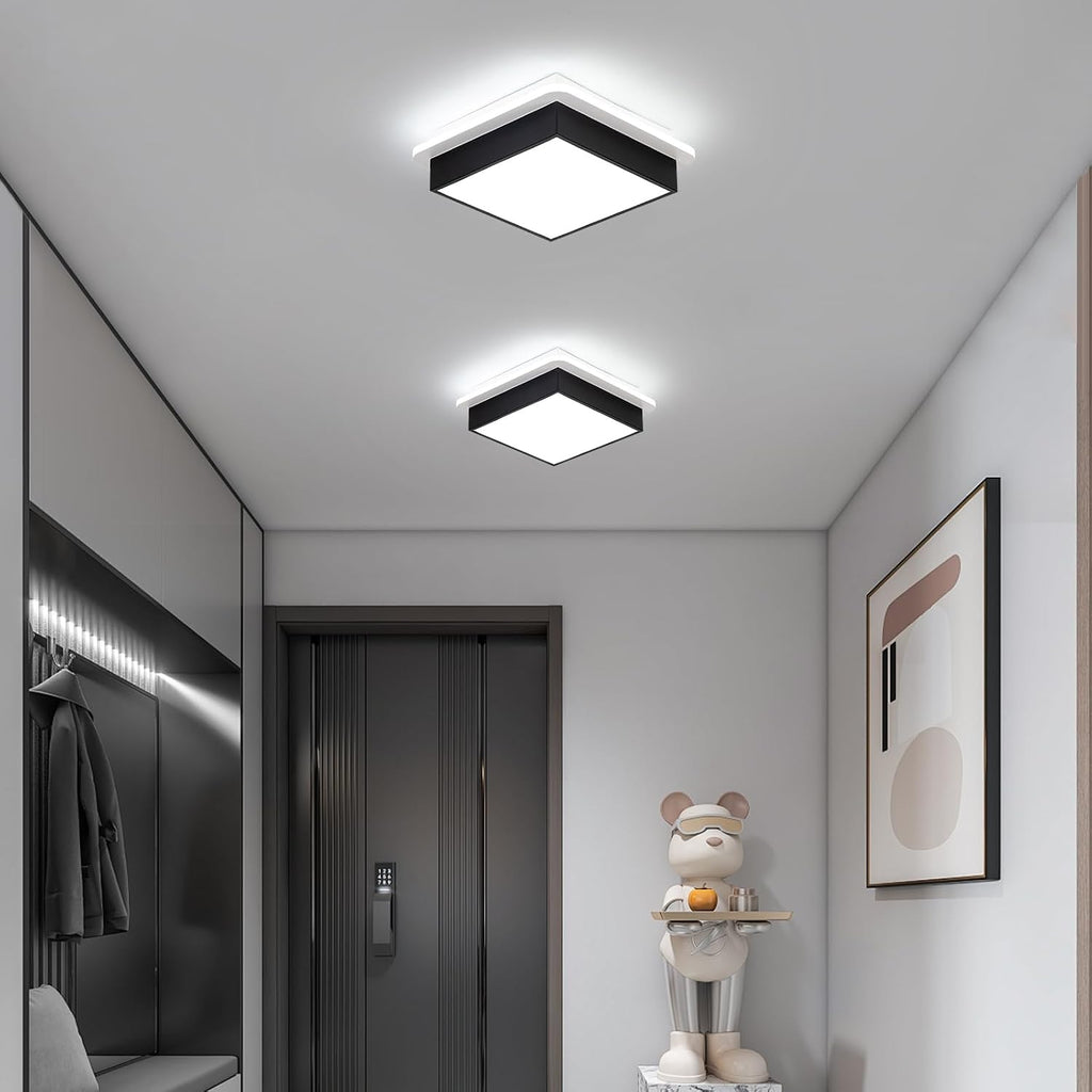 Modern Led Ceiling Light, 6000K Small Flush Mount Ceiling Light Fixture, Square Black Hallway Lighting Fixtures