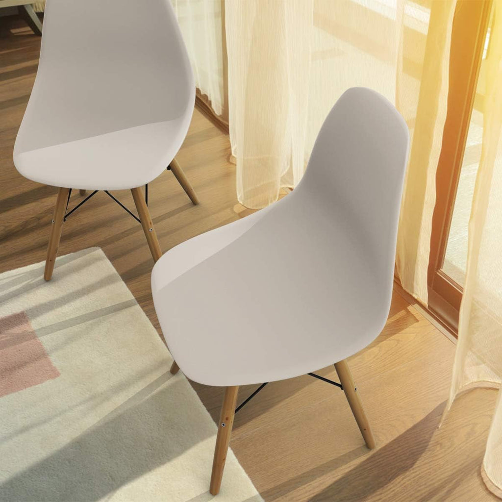 Dining Chairs Set of 2 White, Pre Assembled Mid Century Modern Dining Chairs with Wood Legs, Armless Kitchen Chairs
