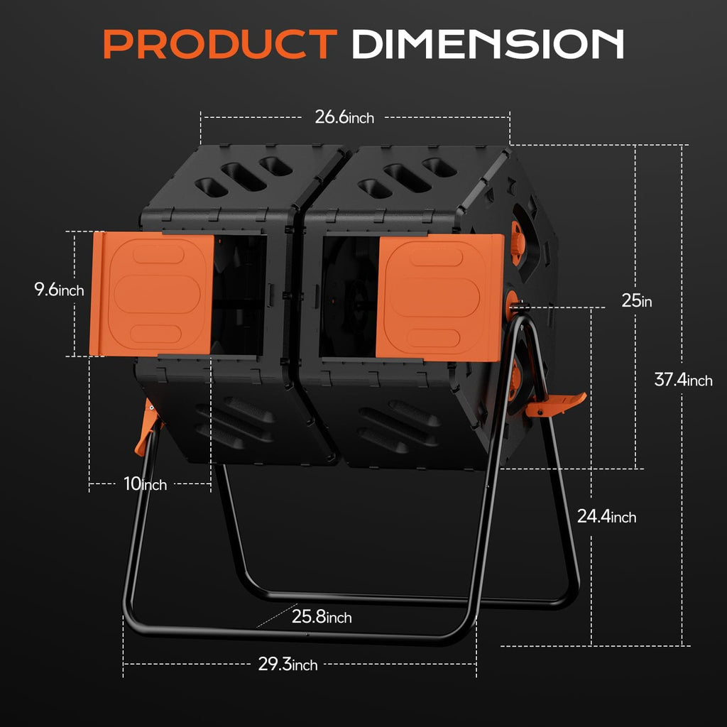 Compost Bin Outdoor 45 Gallon, Dual Separate Chamber Composter | 360°Rotating Garden Compost Tumbler for Fast