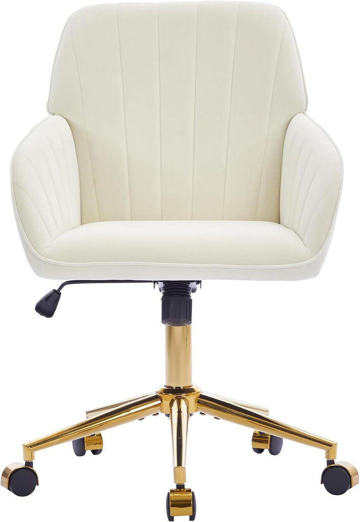 Velvet Home Office Desk Chair, Modern Cute Computer Task Chair with Back, Height Adjustable Upholstered Vanity Chair