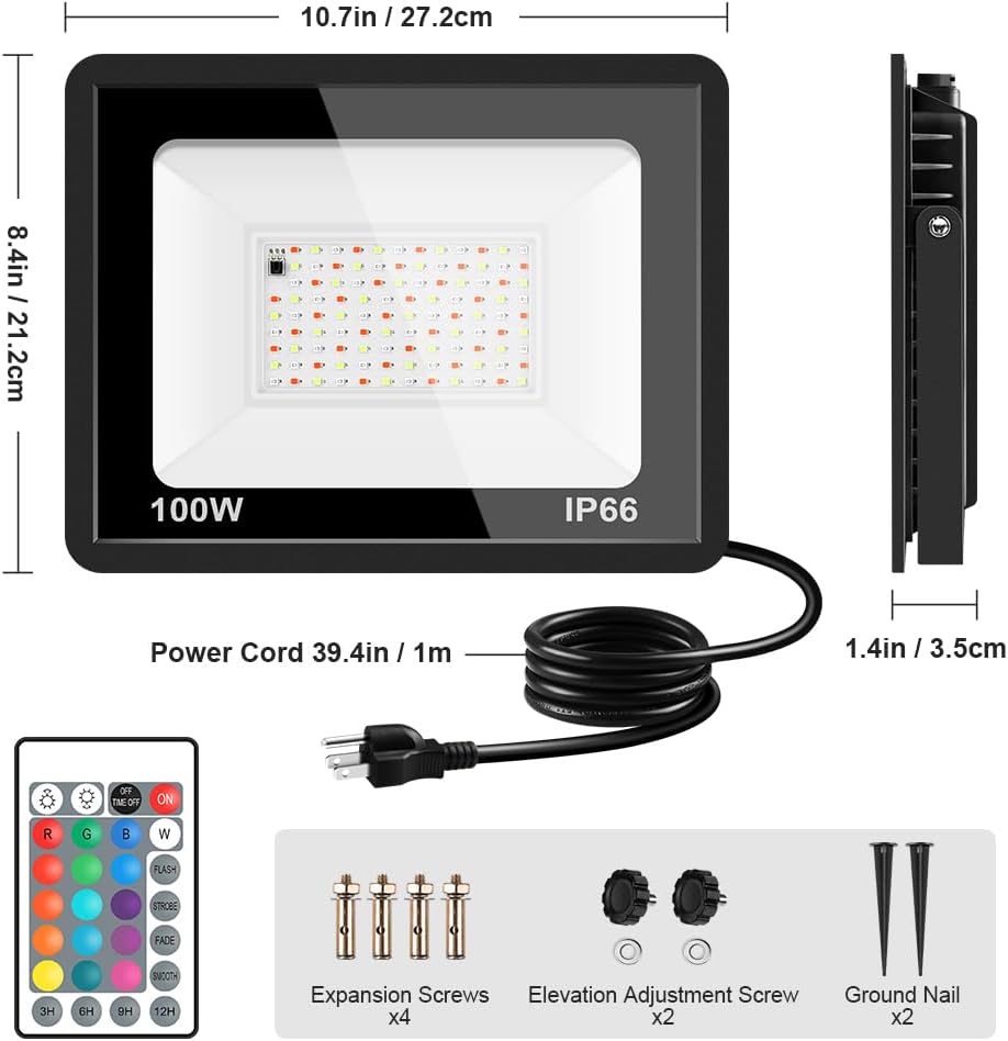 4 Pack 100W RGB LED Flood Lights, 12000LM Color Changing Smart Floodlight with Remote, Waterproof DIY Uplights for
