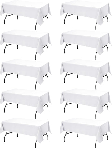 10-Pack White Tablecloths for Rectangle Tables, 60 x 102 Inches, Stain-Resistant Polyester Fabric for 6 Foot Tables