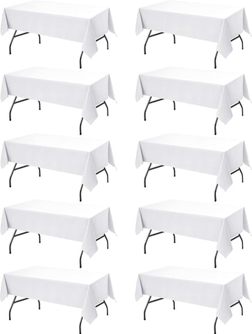 10-Pack White Tablecloths for Rectangle Tables, 60 x 102 Inches, Stain-Resistant Polyester Fabric fo