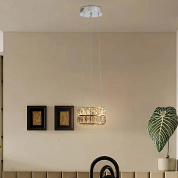 Modern Crystal Chandelier for Dining Room Luxury Silver Crystal Chandelier for Living Room Dimmable LED 7.8" Ring Pendant Light Adjustable Dimmable 2700k-6000k