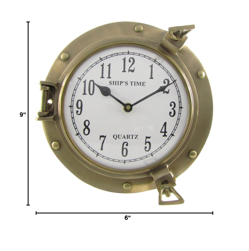 Ships Time Solid Brass Porthole Wall Clock Quartz Movement Nautical Coastal Home Decor