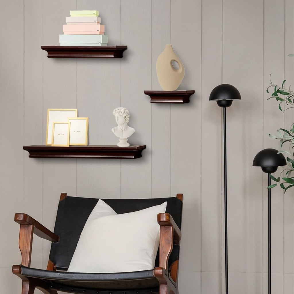 Modern Storage Floating Shelves, Perfect for Enhancing Decor and Organization in Any Room, Espresso Brown, Set of 3
