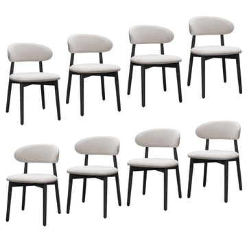 Farmhouse Set of 8, Mid Century Modern Fabric Upholstered Kitchen Chairs, Wooden Dining Room Chair with Curved Back