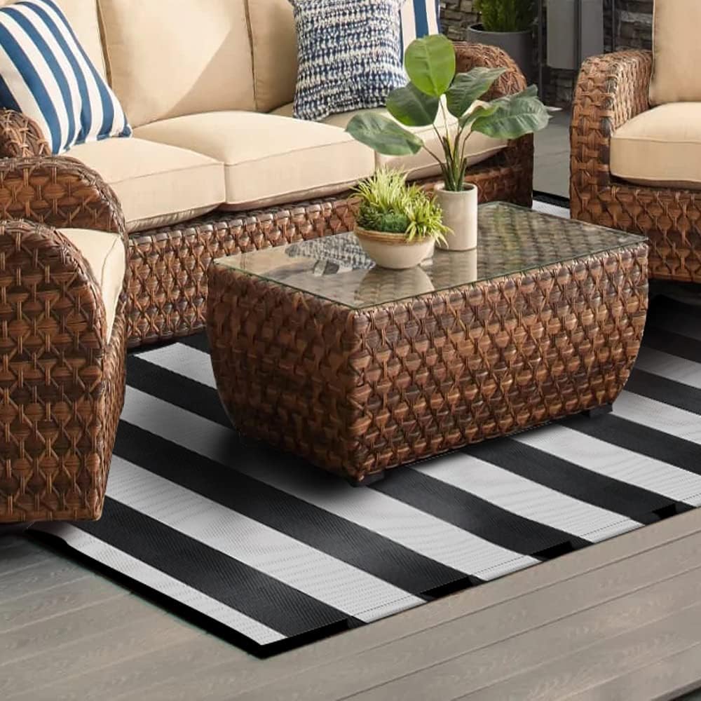 Plastic Straw Rug, 9'x12' Outdoor Waterproof Patio Rugs Foldable Reversible Camping Mat for RV, Deck