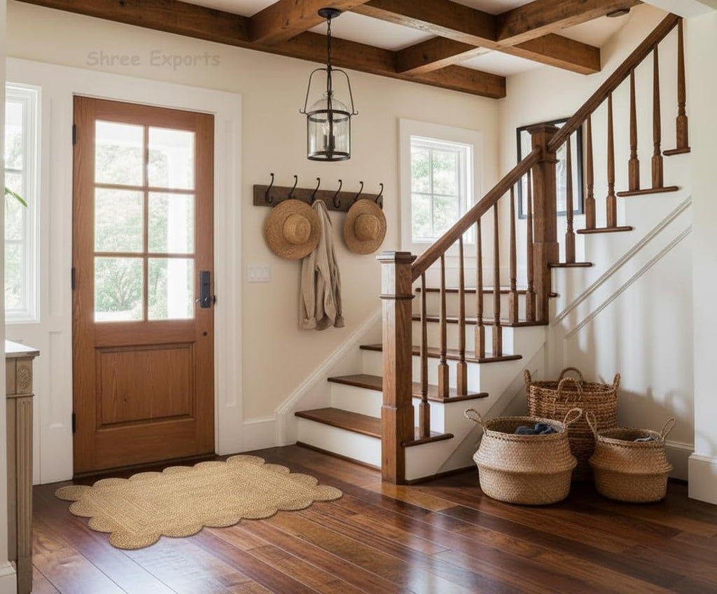 Natural Hand Woven Farmhouse Jute Area Scalloped Rug (Natural, 2x3 Feet)