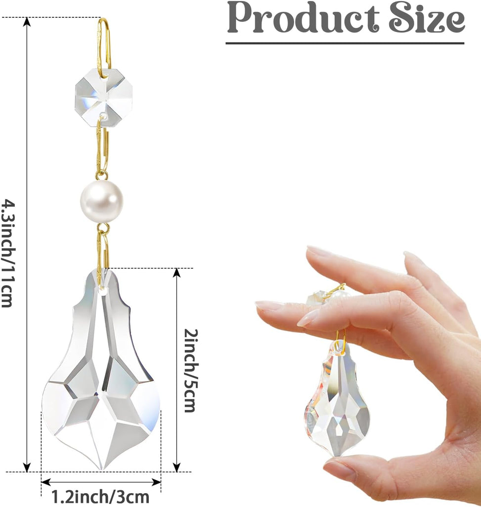 6 Pcs 2" Pendant Chandelier K9 Crystal Decorative Hanging Ornaments - Clear Glass with Pearl Prism Pendants with