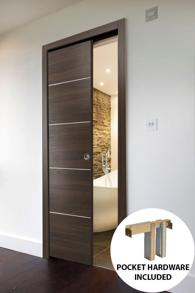 Planum 0020 | Interior French Single Pocket Door, no Glass, Wooden, 24x80, Brown, Modern Style | Har