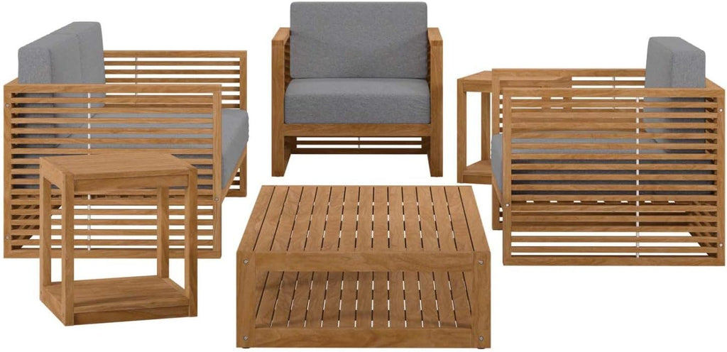 Carlsbad 6-Piece Teak Wood Outdoor Patio Set in Natural/Gray