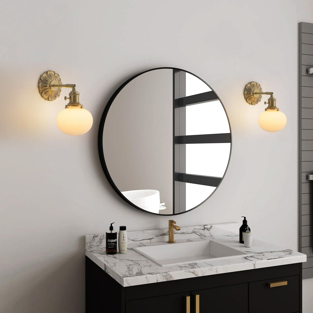 Nordic Brass Wall Sconce Modern Adjustable Interior Wall Sconce with Spherical Opal Glass Shade Stripe Finish