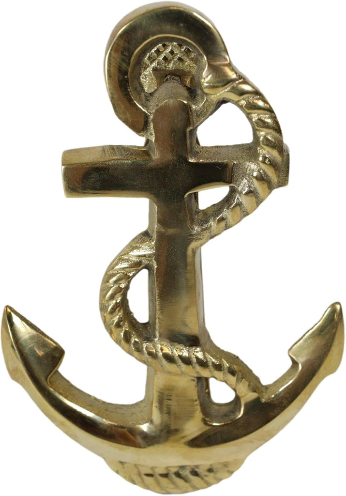 Brass Metal Golden Marine Nautical Sailor Ship Anchor Door Knocker Sculpture with Built in Striking Plate 5.5" H Navy