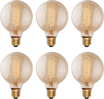 Edison Incandescent Light Bulbs 60 Watt, G25(G80) Vintage Light Large Bulb, 6-Pack Globe Bulbs 2100K Warm White, E26