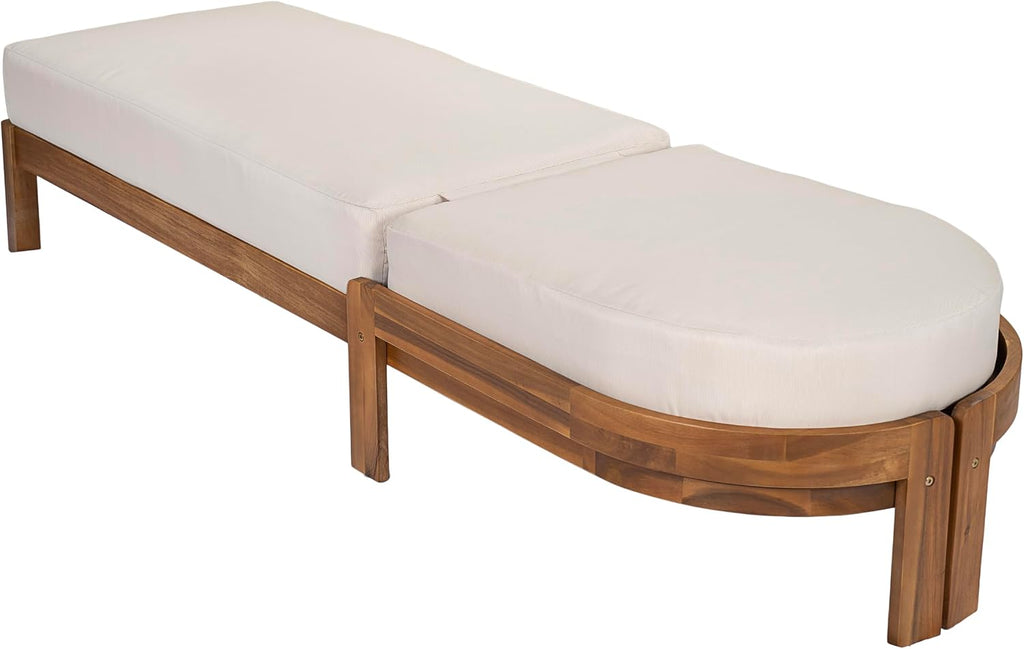 Acacia Wood Chaise Lounge Chair Outdoor, Adjustable Backrest Sun Lounger Recliner, Patio Outdoor Chaise Lounge