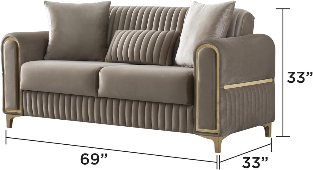 Melody Modern Contemporary Velvet Upholstered 2PC(Sofa + Loveseat) Sleeper Convertible Made with Wood and Iron in