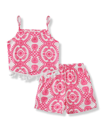 Girls Clothes Summer Floral Spaghetti Strap Tank Top and Short Pants 2 Piece Toddler Girl Outfit Set Pink Size