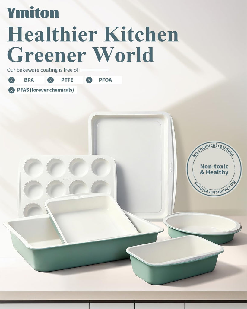 Ceramic Nonstick Pans Set, Non Toxic 30 PCS Stackable Bakeware Sets, 550°F Oven Safe Sheet & Pans, Warp-Free