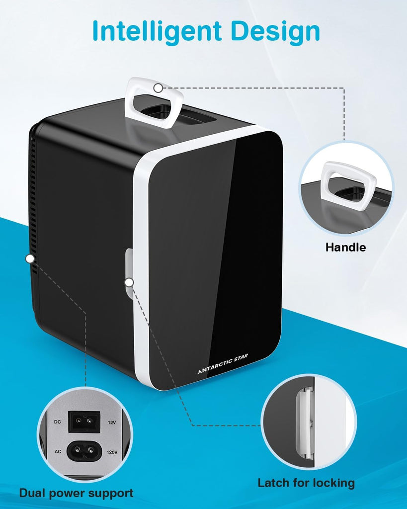 Compact Mini Fridge, 10L Portable Small Refrigerator, 2.6 Gal Mini Fridge with AC/DC Adapters, Small Cosmetics Cooler