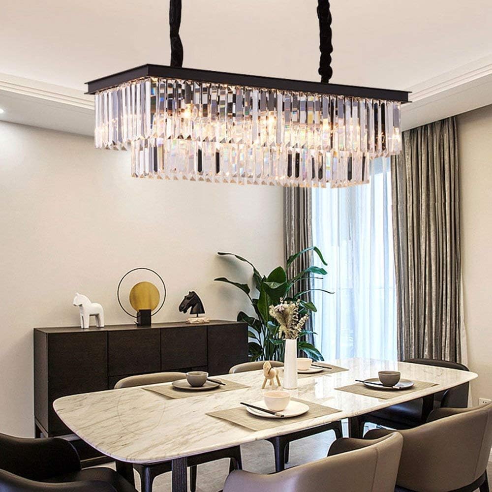 Inspired Odeon Style 8-Light Chrome Rectangular K9 Crystal Chandelier L33.5"